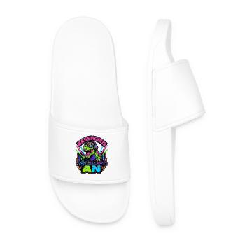 Bass mode on – Neon dinosaurs at the DJ booth - Men’s Pool Sliders - white - Front