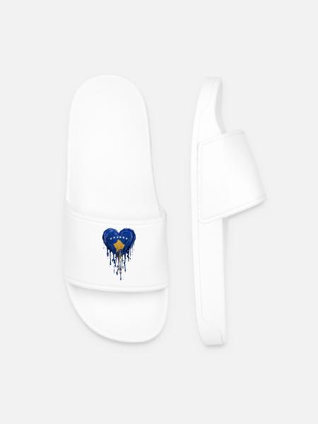 Kosovo Blue Heart Drop - Men’s Pool Sliders - white