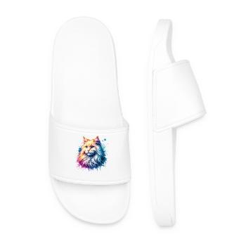 Turkish Angora Cat Motif - Men’s Pool Sliders - white - Front