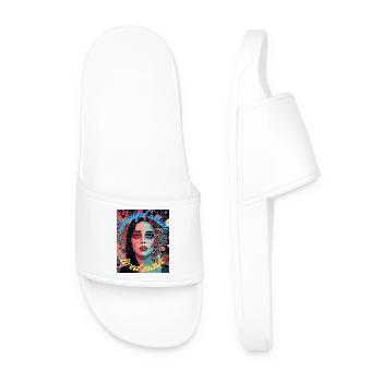 Beautiful Outside Tired Inside Female Portrait - Men’s Pool Sliders - white - Front