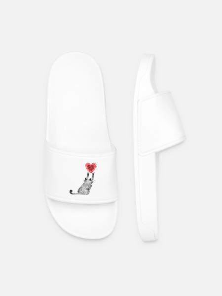 Heart paw cat grabs heart - Men’s Pool Sliders - white