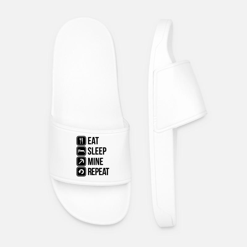 eat sleep mine repeat - Men’s Pool Sliders - white