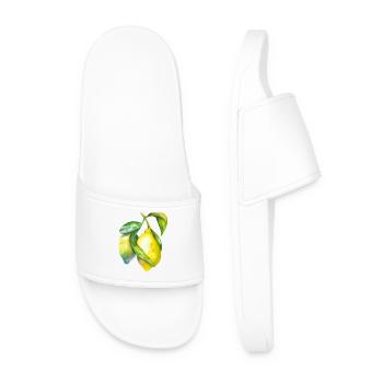 Fresh Lemon Watercolor - Men’s Pool Sliders - white - Front