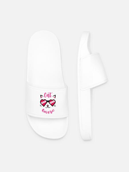 Cat Lover Heart Sunglasses - Men’s Pool Sliders - white