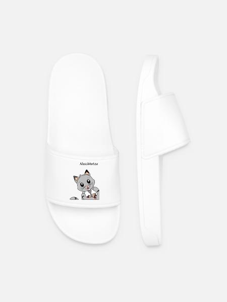 "Sweet tooth" - cat having breakfast - Men’s Pool Sliders - white