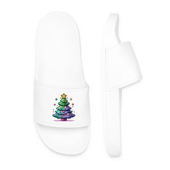 Festive Christmas Tree with Colourful Ornaments - Men’s Pool Sliders - white - Front