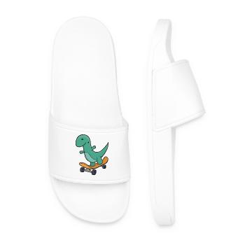 Playful Dinosaur on Skateboard - Men’s Pool Sliders - white - Front