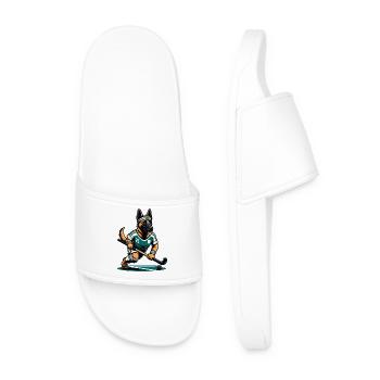 German Shepherd Field Hockey Player Number 21 - Men’s Pool Sliders - white - Front