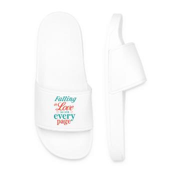 Falling in Love but With Every Page - Men’s Pool Sliders - white - Front