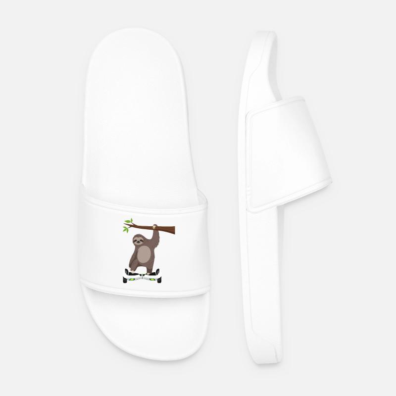 Sloth Chilling Hoverboard Cartoon Technique Same - Men’s Pool Sliders - white