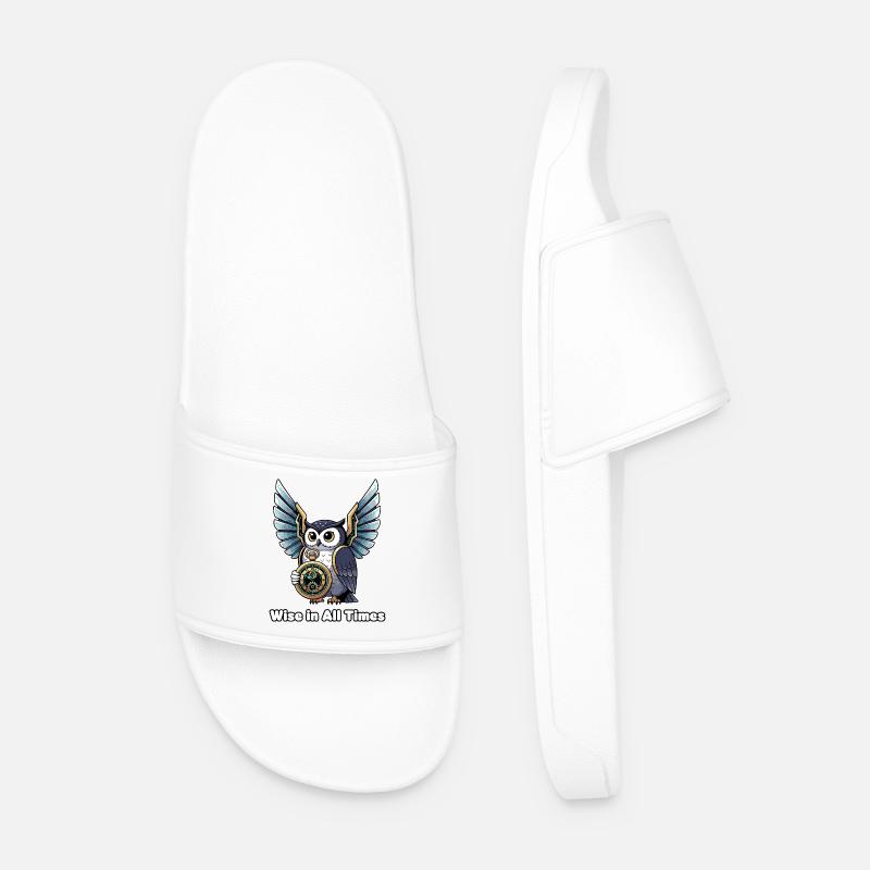 Wise Owl with Clock – Timeless Wisdom - Men’s Pool Sliders - white