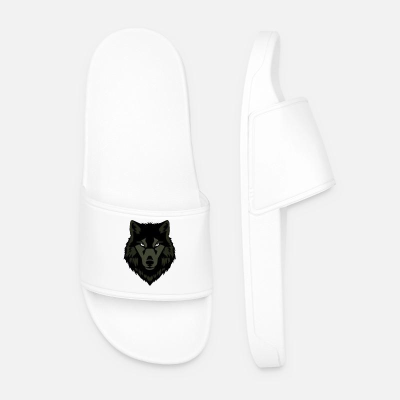 Wolf_grau_T-shirt_Geschenk_Jaeger - Männer Badelatschen - Weiß