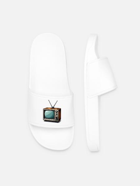 Retro TV with antennas - Men’s Pool Sliders - white