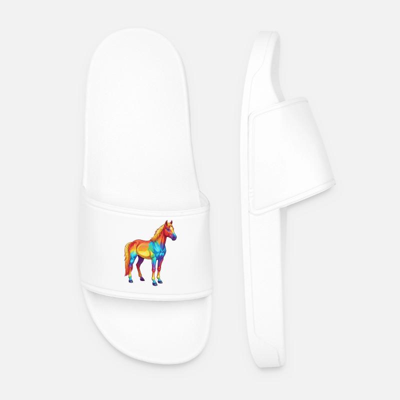 Farverig hest regnbue pop art akvarel - Badesandaler til mænd - hvid