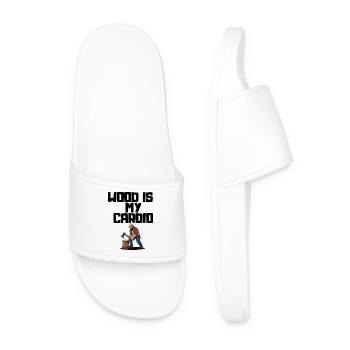 Wood Is My Cardio - Lumberjack Splitting Wood - Men’s Pool Sliders - white - Front