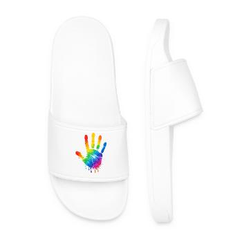 Colorful Handprint Watercolor Design - Men’s Pool Sliders - white - Front