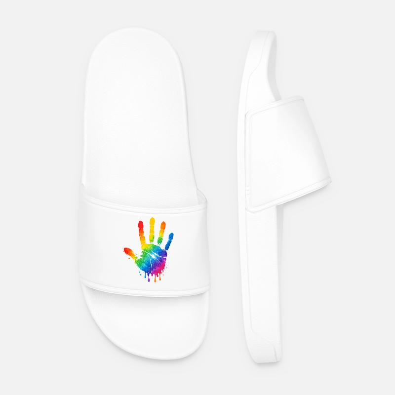 Bunter Handabdruck Aquarell Design  - Männer Badelatschen - Weiß