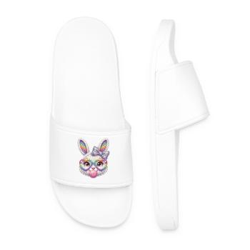 Osterhase Kaugummiblase Herz Brille Regenbogen - Männer Badelatschen - Weiß - Vorne