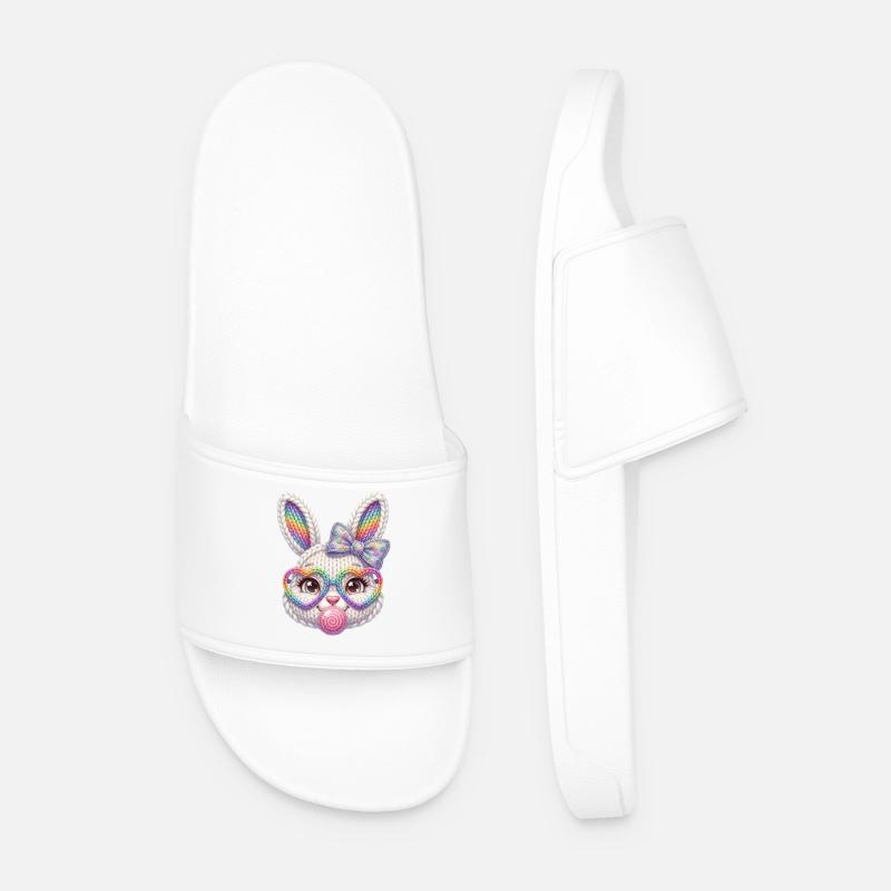 Osterhase Kaugummiblase Herz Brille Regenbogen - Männer Badelatschen - Weiß