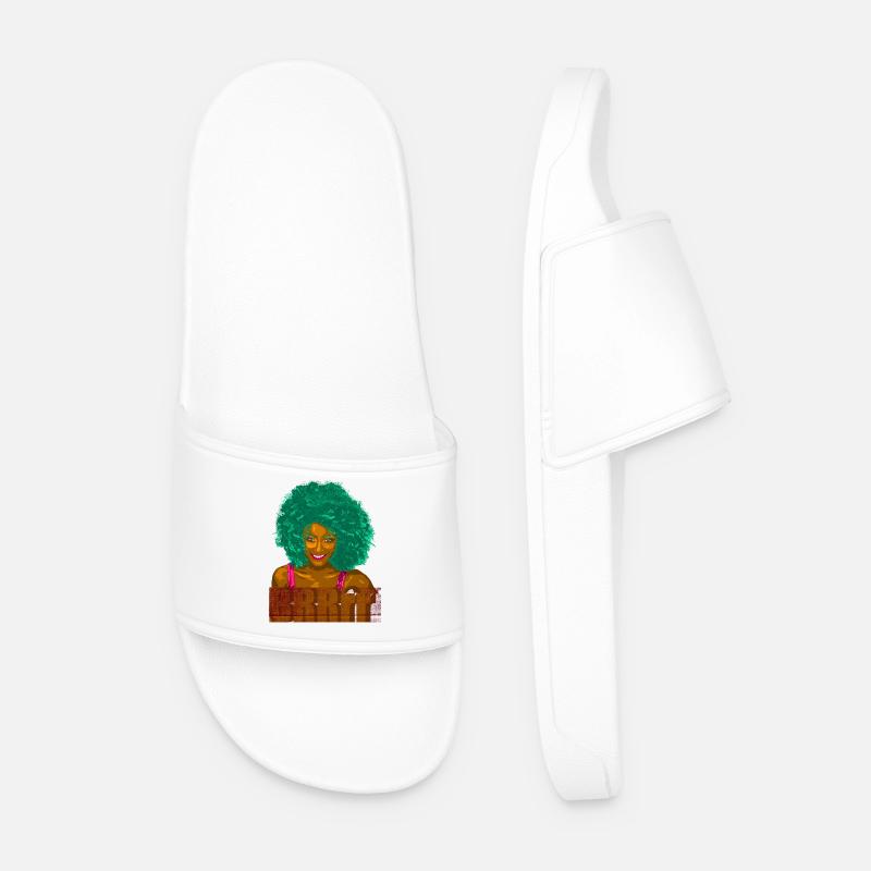 Turquoise Afro Pop Portrait - Men’s Pool Sliders - white