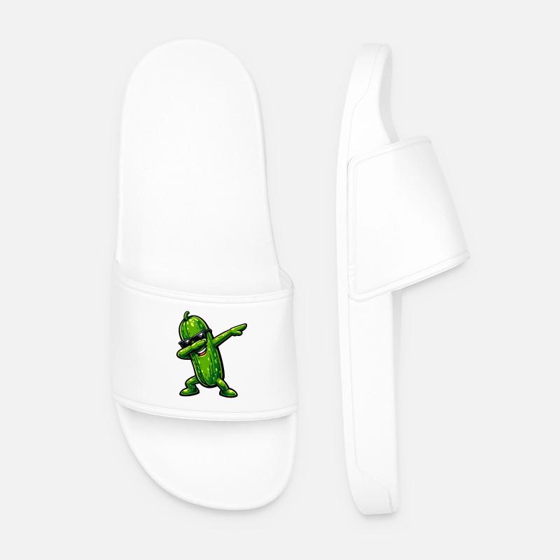 Dabbing Cucumber - Men’s Pool Sliders - white