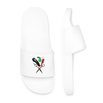 Colorful comb, scissors, shaver nice smelling - Men’s Pool Sliders - white - Front