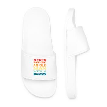 Strong Old Man with Bass Quote - Men’s Pool Sliders - white - Front