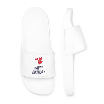 ANNIVERSARY. HAPPY BIRTHDAY. HAPPY BIRTHDAY. - Men’s Pool Sliders - white - Front