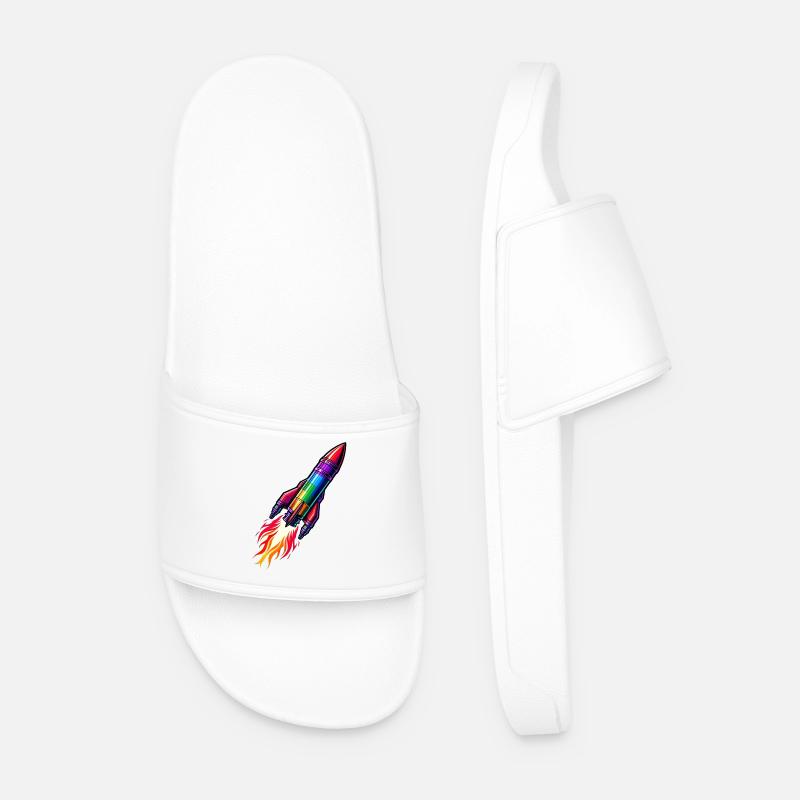 Rainbow Rocket - Men’s Pool Sliders - white