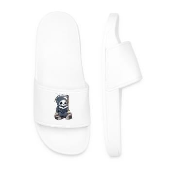 Grim Reaper Bookworm with Scythe - Men’s Pool Sliders - white - Front