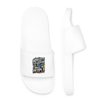 Boycott Exploitation - Invest in People - Men’s Pool Sliders - white - Front
