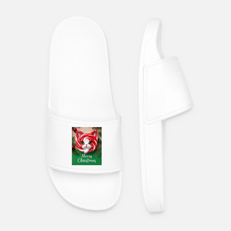 Chat de Noël Candy Cane Look - Claquettes Homme - blanc