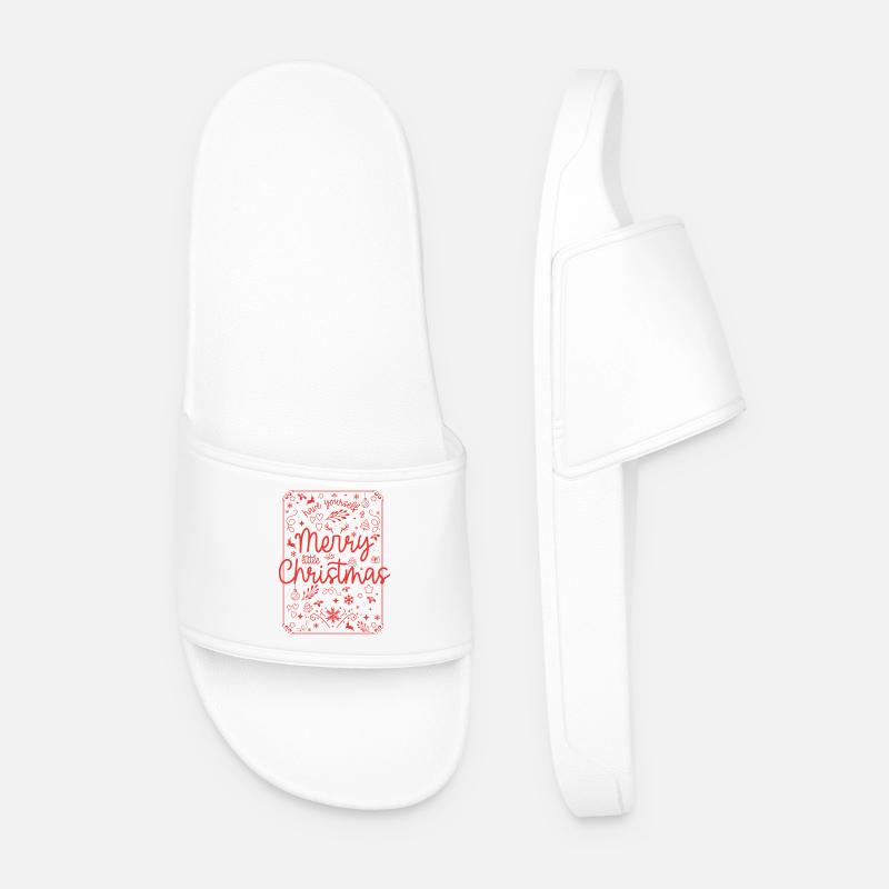 Merry Christmas Red Script - Men’s Pool Sliders - white