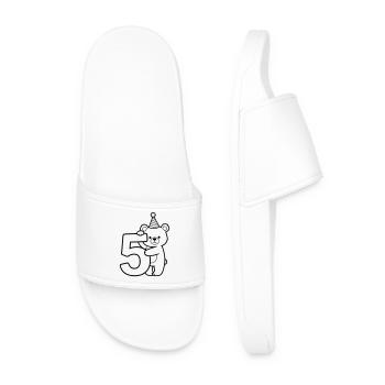 Party Bear with Number 5 Cartoon Illustration - Men’s Pool Sliders - white - Front