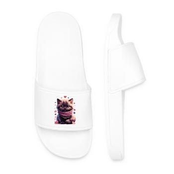 Cozy Kitten Pink Scarf - Men’s Pool Sliders - white - Front