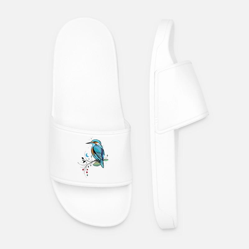 Stylized kingfisher in modern illustration - Men’s Pool Sliders - white