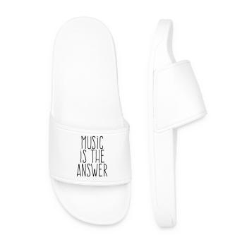 Music Is The Answer - Handwritten Minimalist Black - Men’s Pool Sliders - white - Front