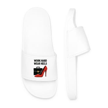 Business Babe: Work Hard Wear Heels - Men’s Pool Sliders - white - Front