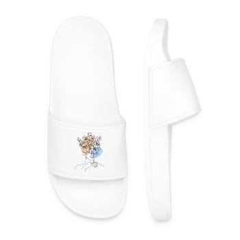 Line Art Woman with Flowers Minimalist Elegant - Men’s Pool Sliders - white - Front