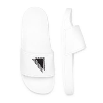 Diagonal Geometric Stripes in Black - Men’s Pool Sliders - white - Front