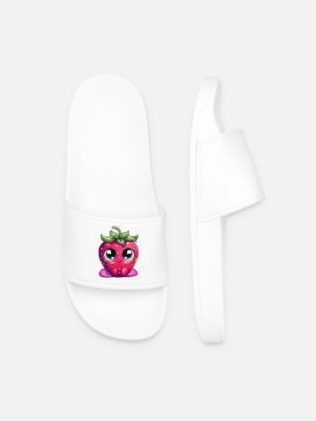 Kawaii Strawberry Face Face Face - Men’s Pool Sliders - white