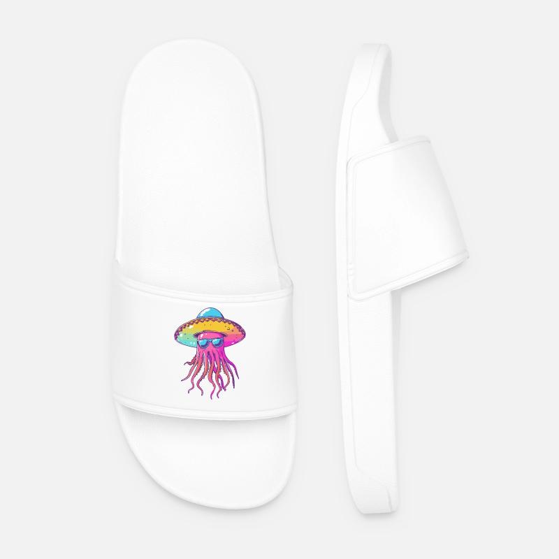 Jellyfish Funny Sombrero - Men’s Pool Sliders - white