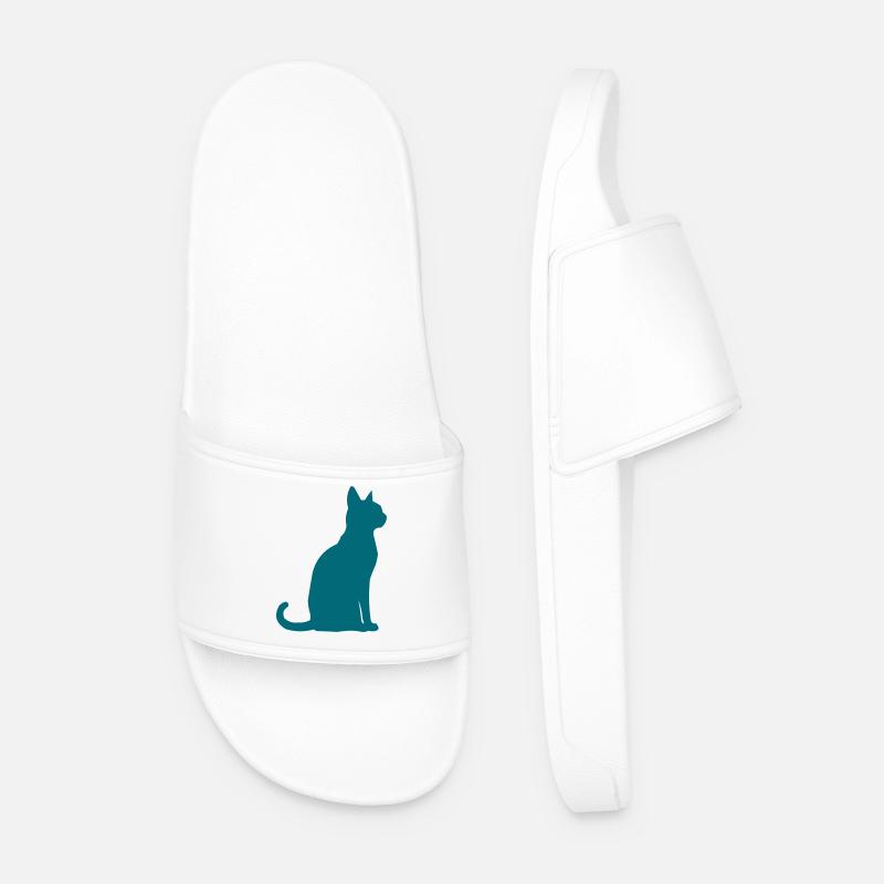 Teal Cat Silhouette - Men’s Pool Sliders - white