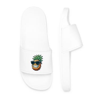 Funny Pineapple with Sunglasses Cartoon - Men’s Pool Sliders - white - Front