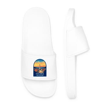 Colonia Uruguay Lighthouse Retro Sunset Badge - Men’s Pool Sliders - white - Front