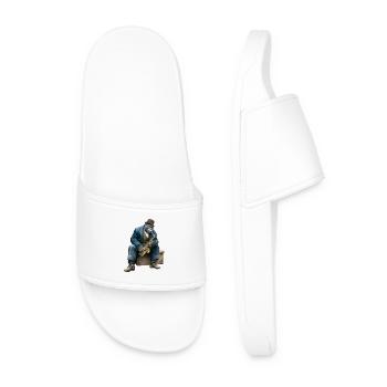 Elegant gorilla as a jazz musician with saxophone - Men’s Pool Sliders - white - Front