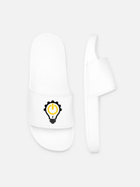 Electrician Light Bulb Lightning and Gear - Men’s Pool Sliders - white