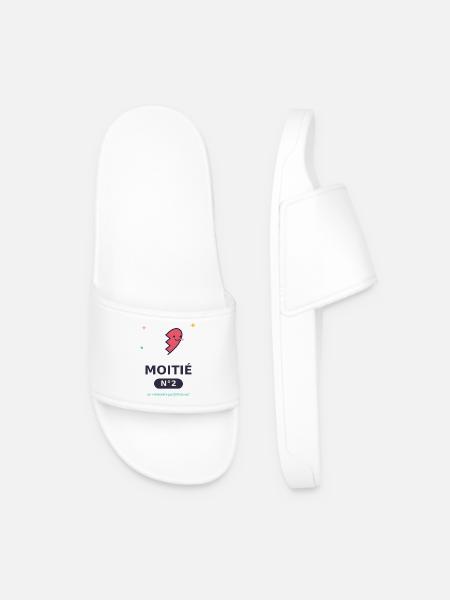 Moitié Nº2 Cœur Esquissé Rigolo - Claquettes Homme - blanc