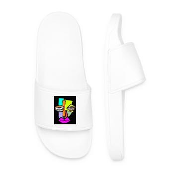 Neon Geometric Face Pop Art - Men’s Pool Sliders - white - Front