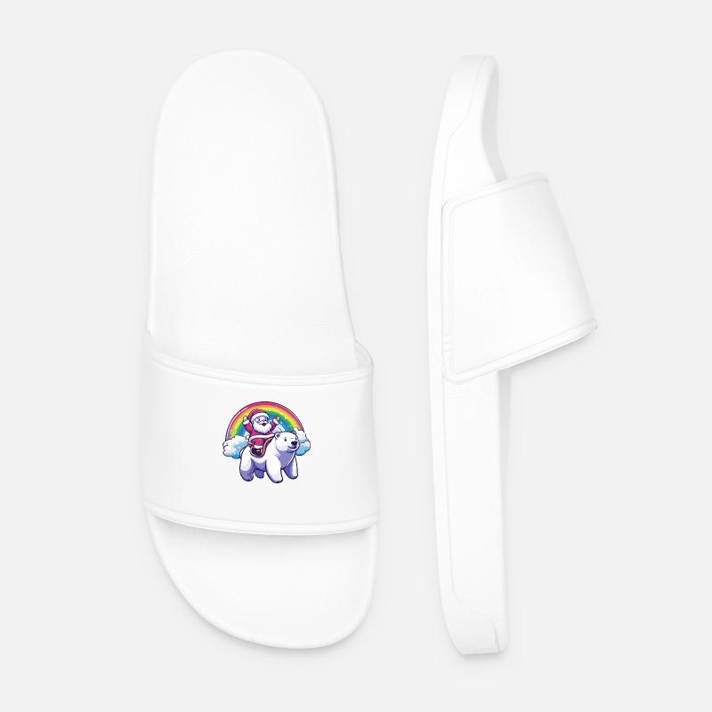 Polar Bear Santa Claus Rainbow - Men’s Pool Sliders - white